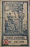 Ticket d entrée pour  l Exposition Universelle de 1889